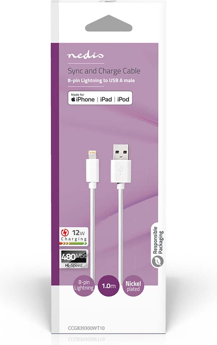 Nedis Lightning Kabel - Ccgb39300wt10