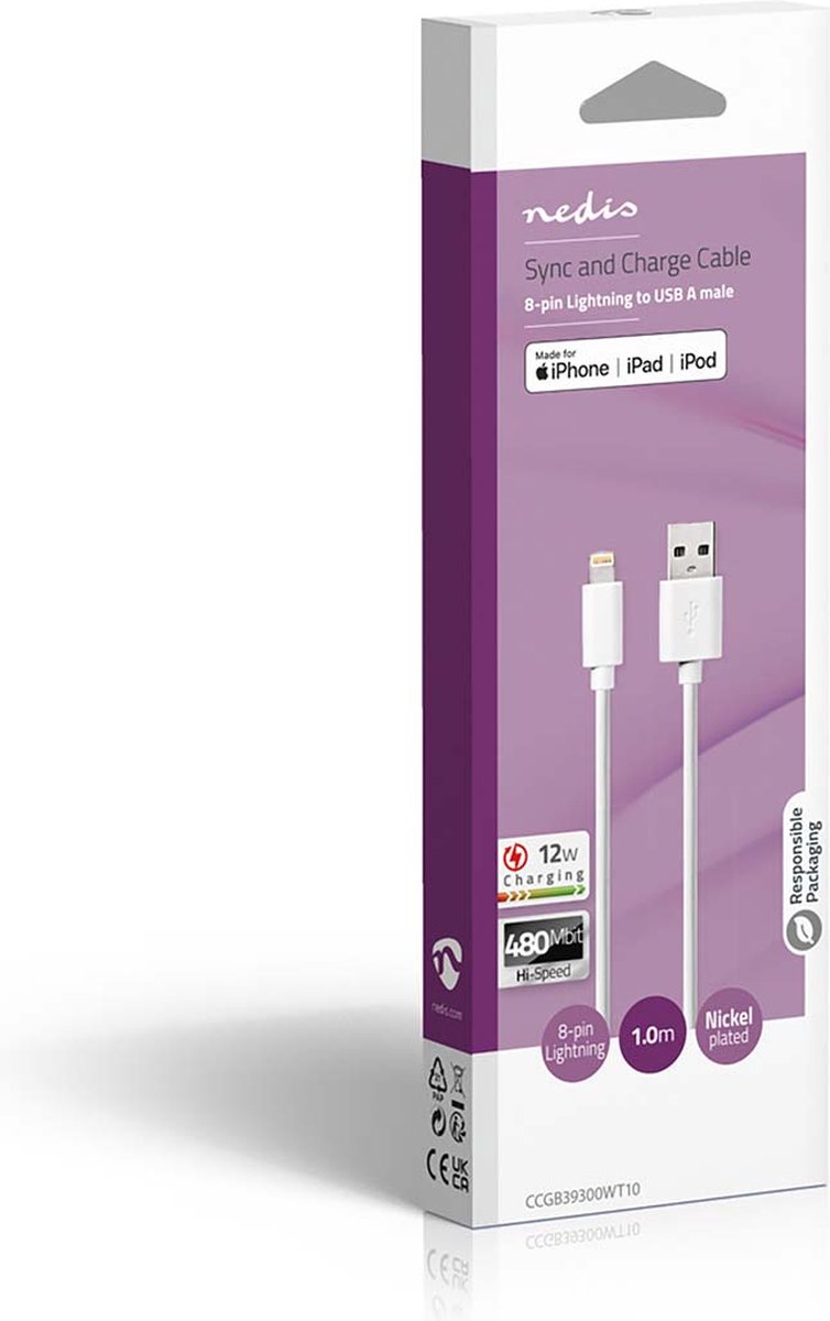 Nedis Lightning Kabel - Ccgb39300wt10
