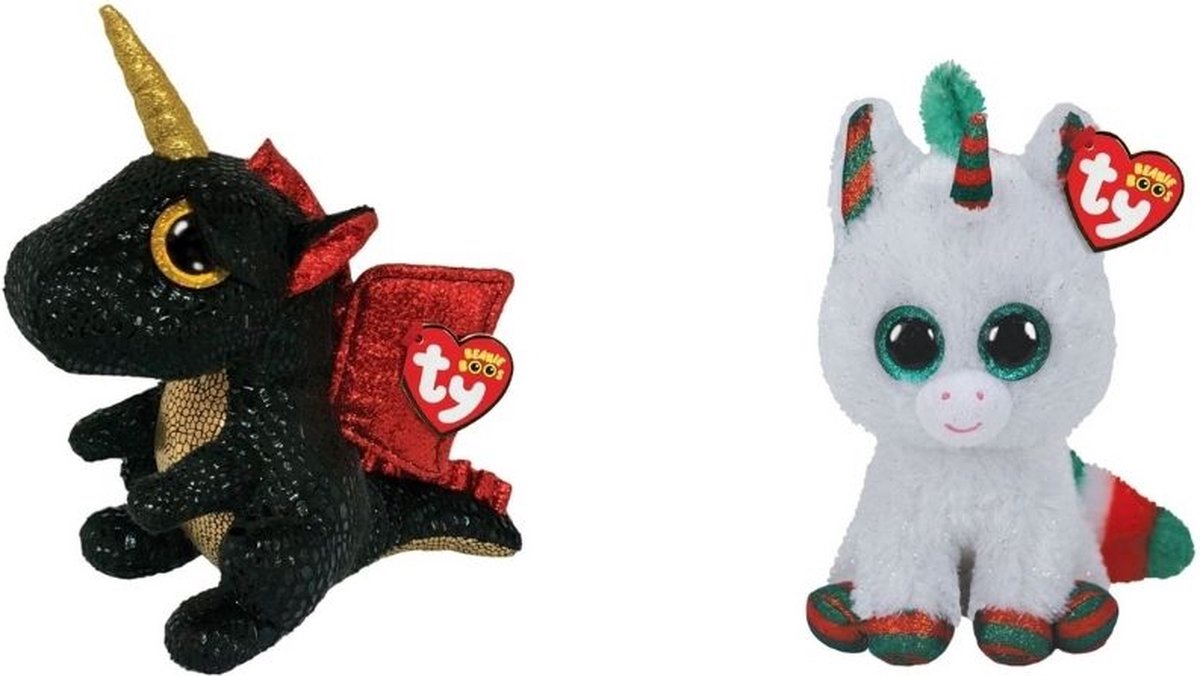 ty - Knuffel - Beanie Boo&apos;s - Grindal Dragon & Christmas Unicorn