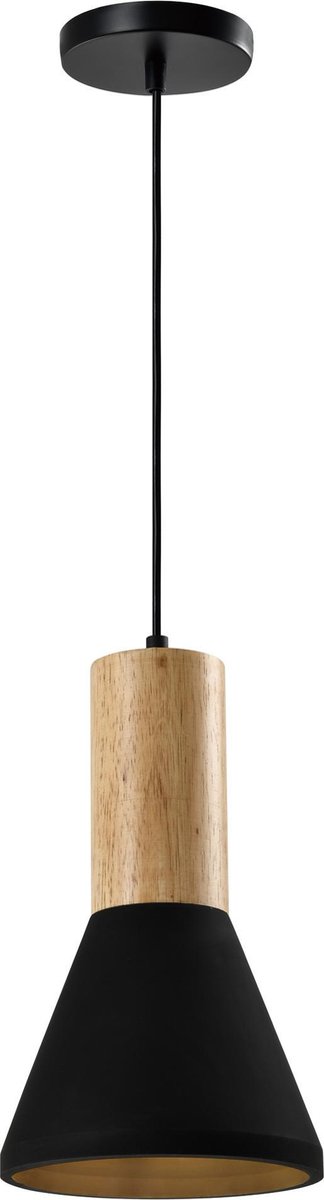 Quvio Hanglamp Langwerpig Beton Met Hout - Quv5142l-black - Zwart