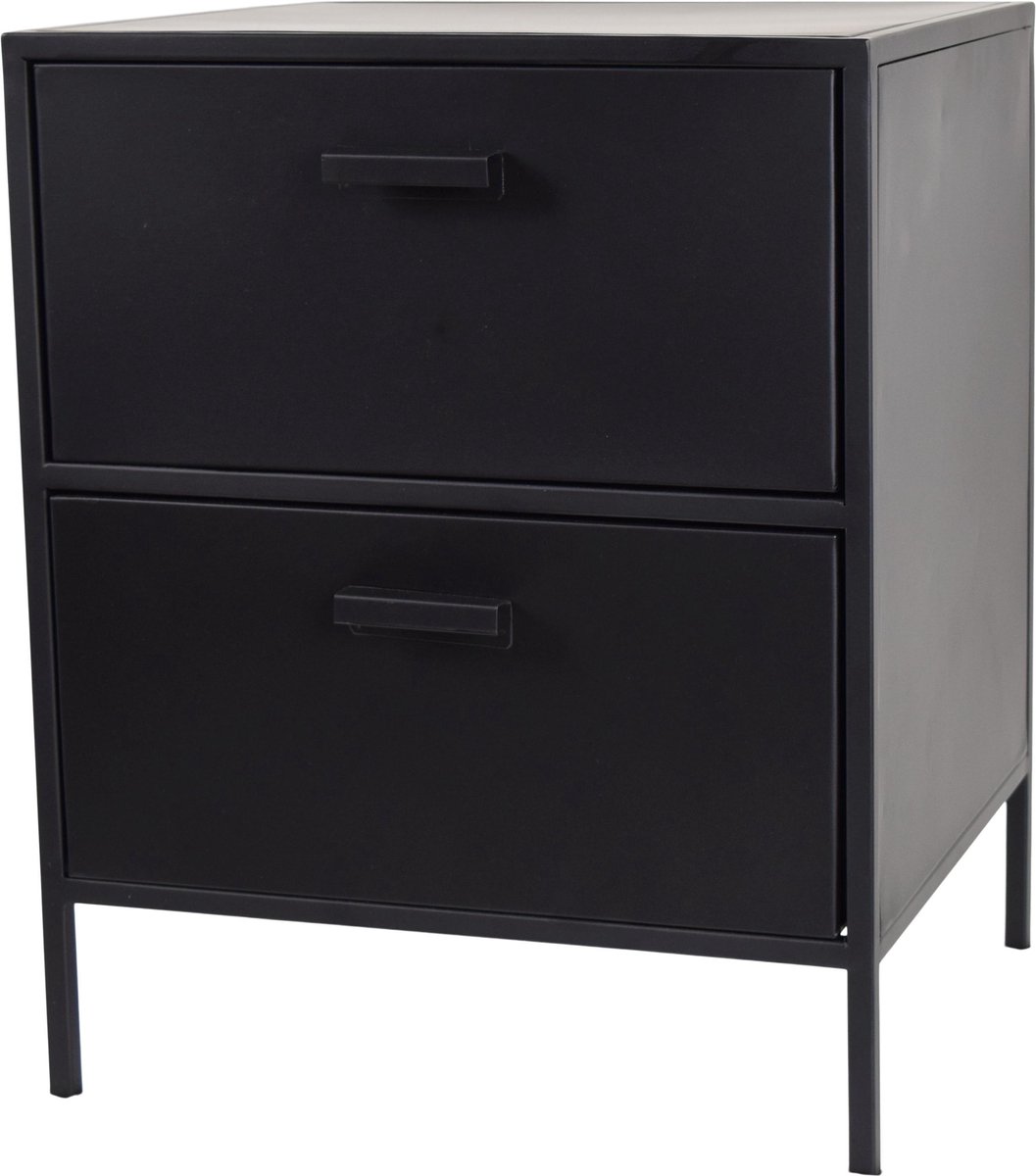 Loft42 Vida Industrieel Nachtkastje Met 2 Lades - Metaal 50x40x35 - Zwart