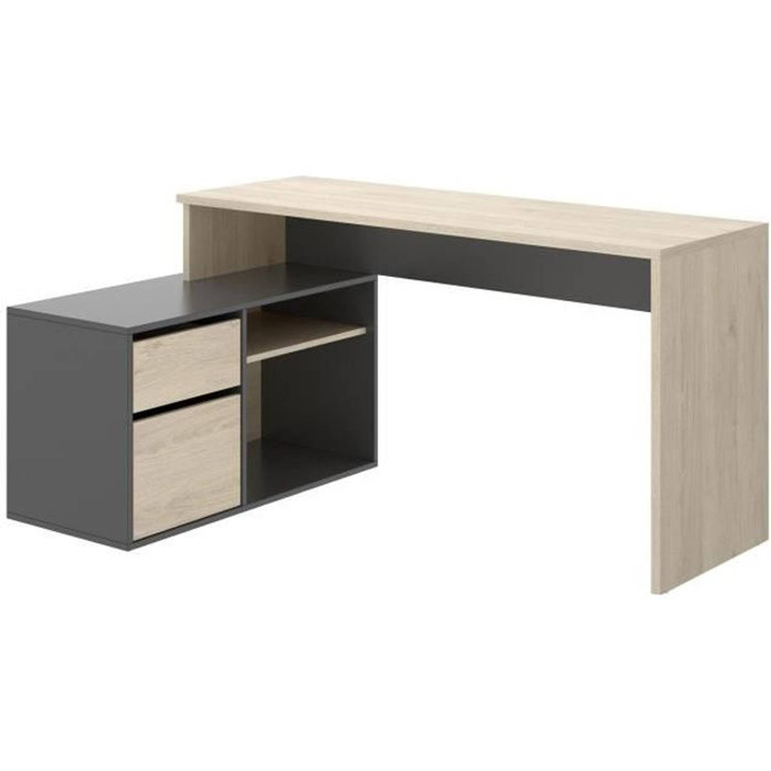 Cstore Omkeerbaar Hoekbureau 1 Lade + 1 Deur - Eiken En Grijs Decor - L 139 X D 92 X H 75 Cm - Rox