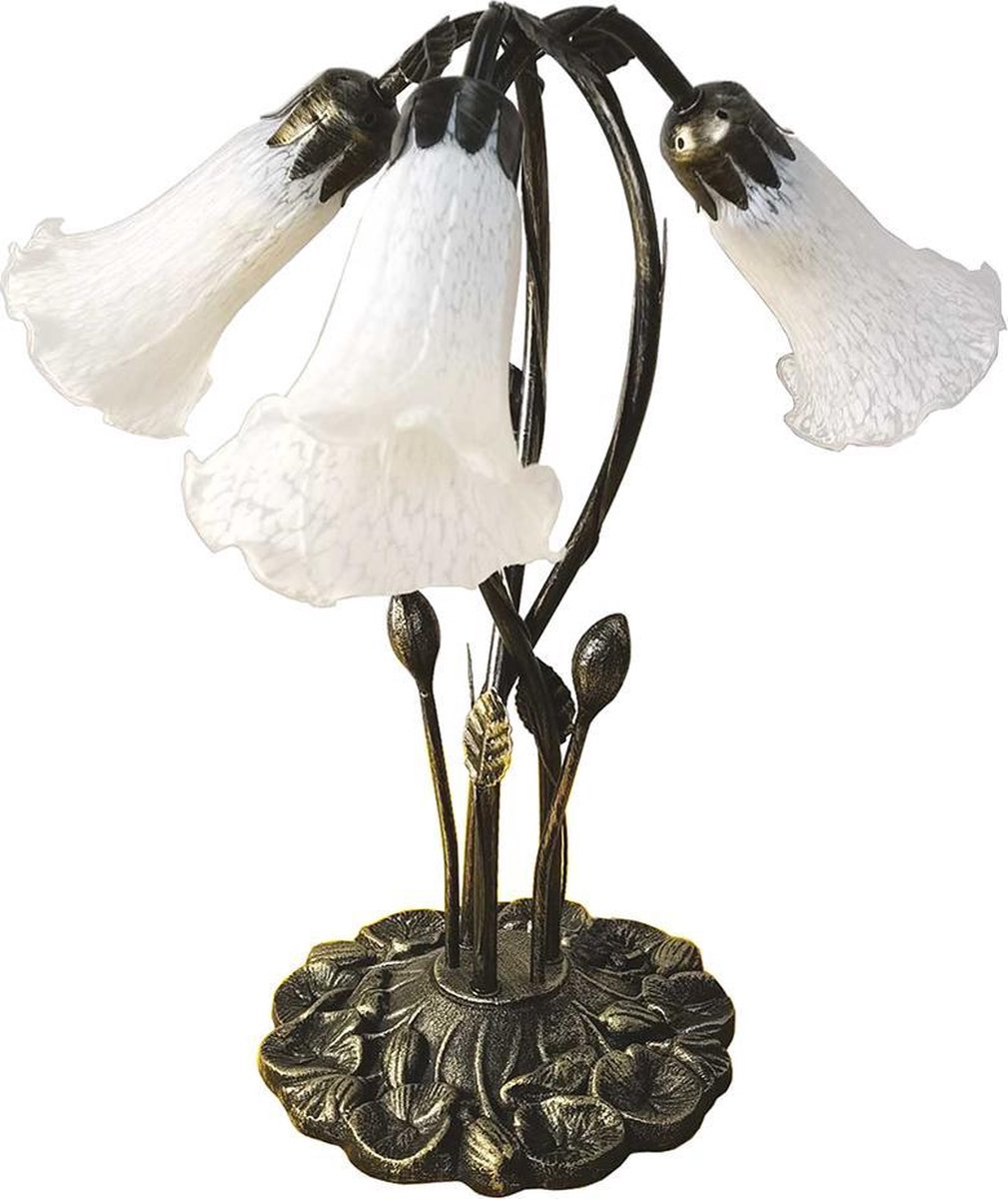 Clayre & Eef Lumilamp Tiffany Tafellamp 41*31*43 Cm Wit Kunststof Glas Tiffany Bureaulamp Tiffany Lampen Glas In Lood Wit Tiffany