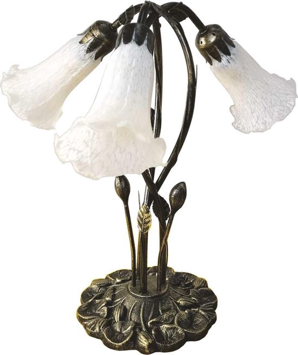 Clayre & Eef Lumilamp Tiffany Tafellamp 41*31*43 Cm Wit Kunststof Glas Tiffany Bureaulamp Tiffany Lampen Glas In Lood Wit Tiffany