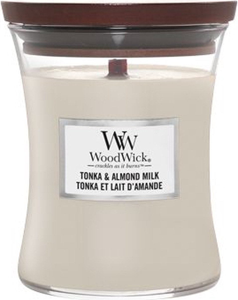 Woodwick Kaars Medium Tonka & Almond Milk - 11 Cm / ø 10 Cm