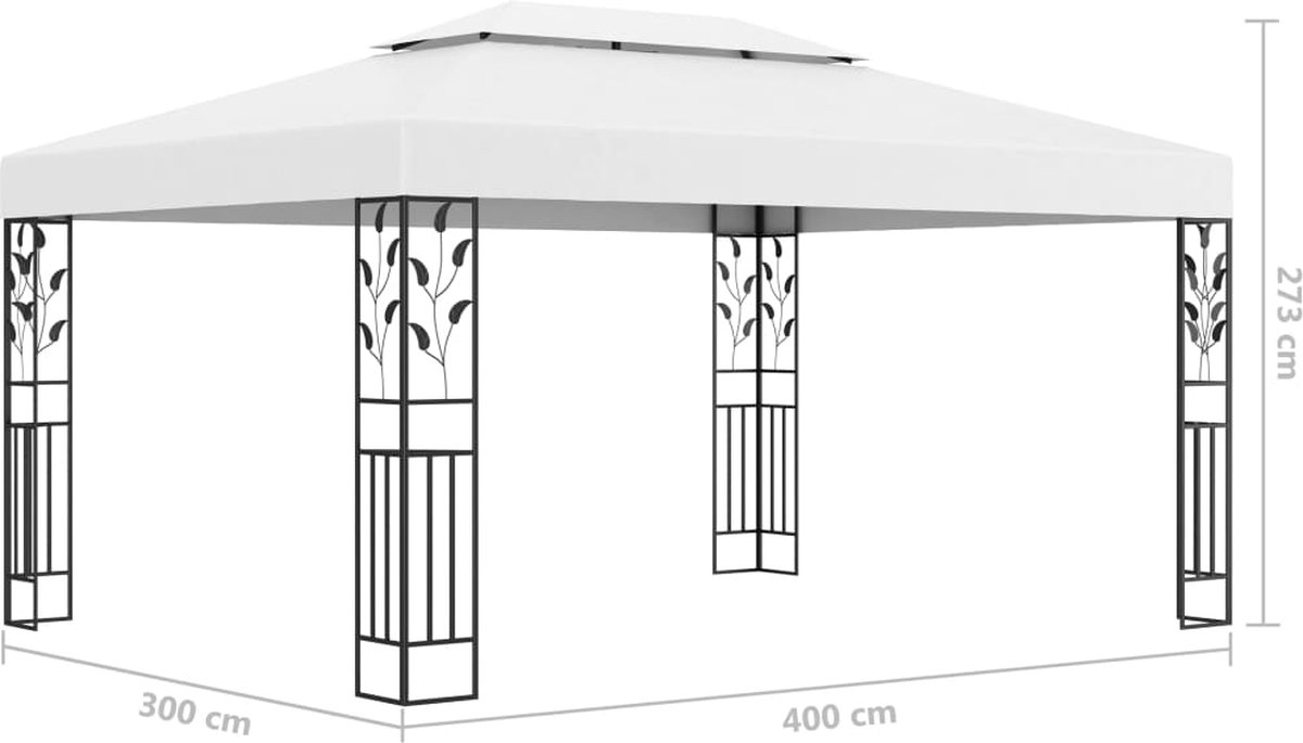Vidaxl Prieel Met Dubbel Dak En Led-lichtslinger 3x4 M Taupe