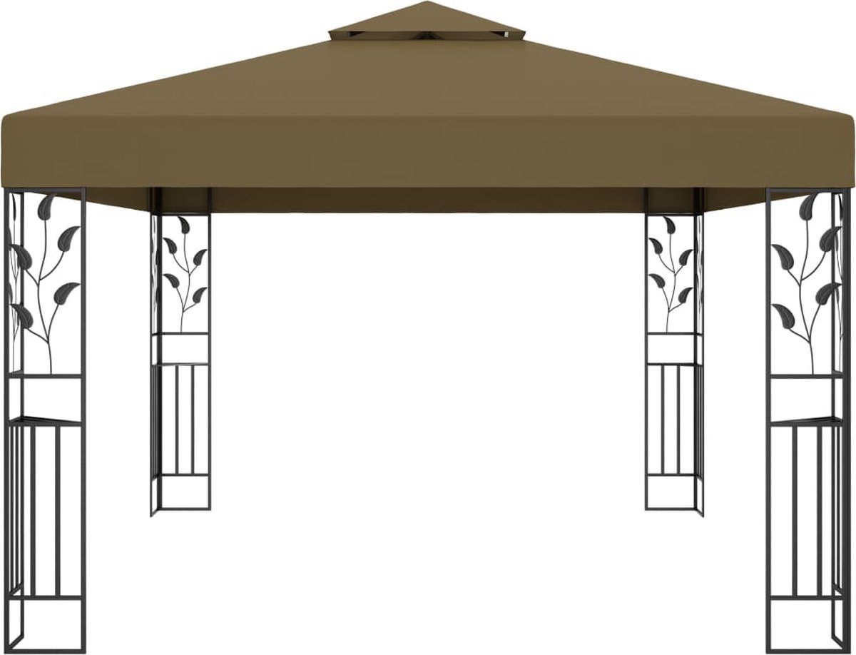 Vidaxl Prieel Met Dubbel Dak En Led-lichtslinger 3x4 M Taupe