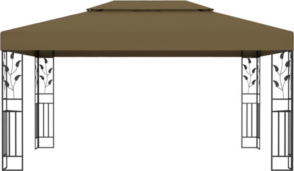 Vidaxl Prieel Met Dubbel Dak En Led-lichtslinger 3x4 M Taupe