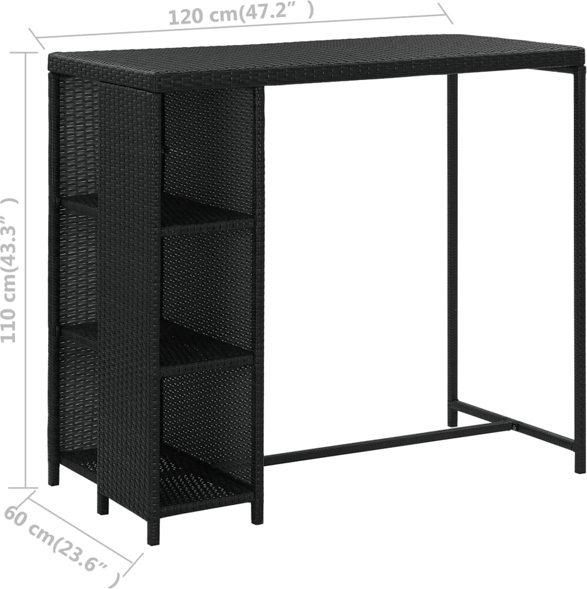 Vidaxl Bartafel Met Opbergrek 120x60x110 Cm Poly Rattan - Zwart