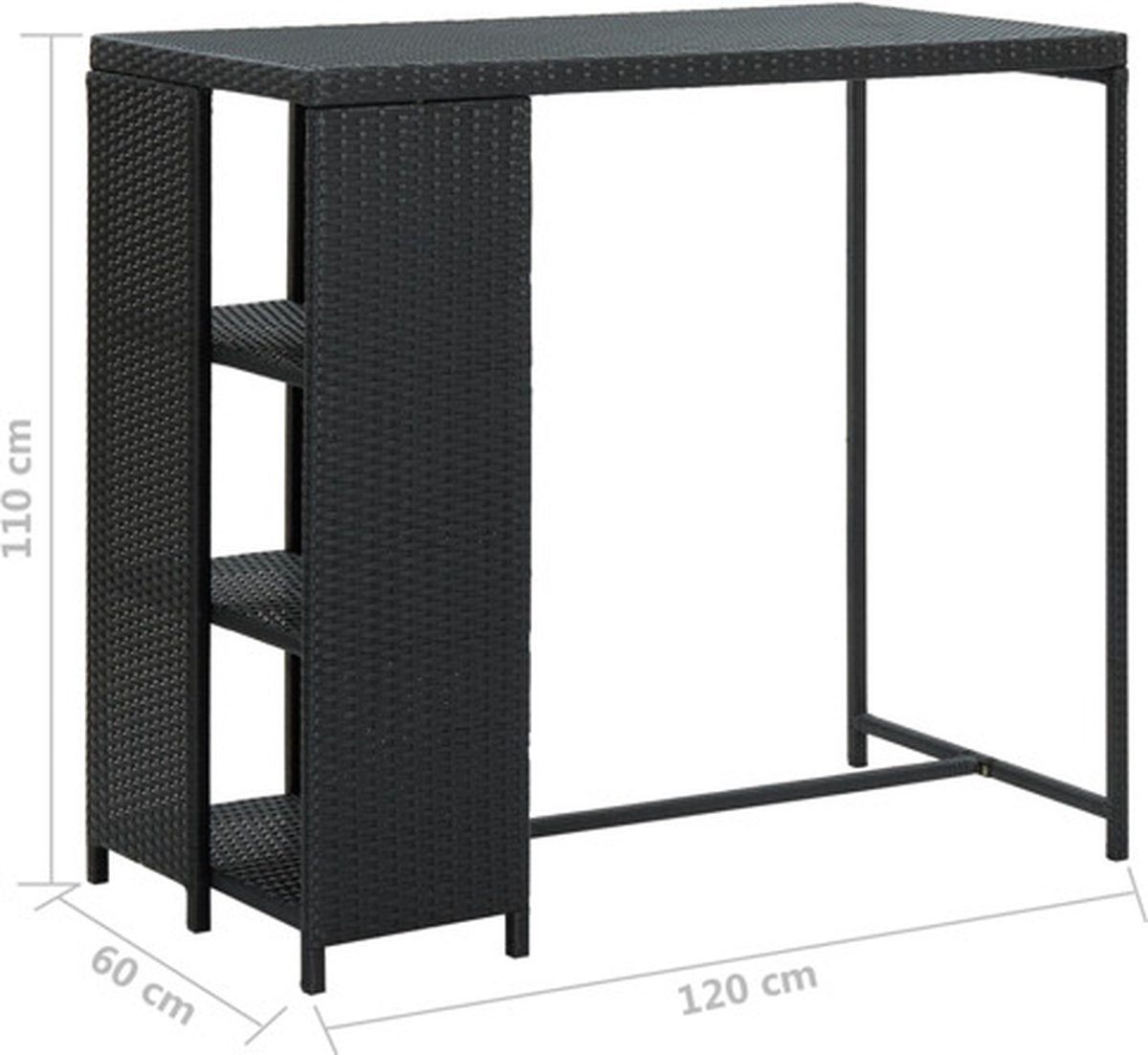 Vidaxl Bartafel Met Opbergrek 120x60x110 Cm Poly Rattan - Zwart