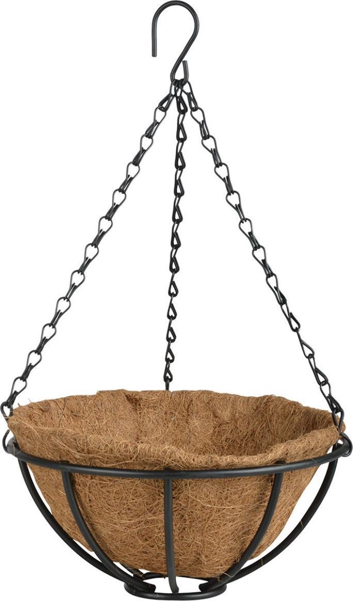Esschert Design Metalen Hanging Basket / Plantenbak Zwart Met Ketting 25 Cm - Hangende Bloemen - Plantenbakken