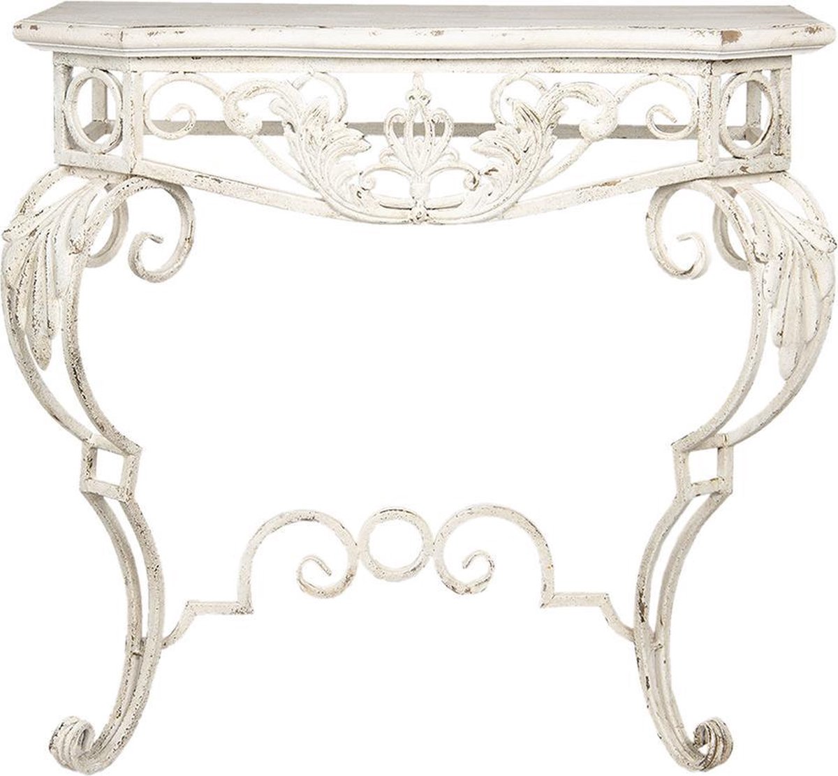Clayre & Eef Sidetable 86*44*81 Cm Wit Ijzer Hout Rechthoek Wandtafel Haltafel Console Tafel Wit Wandtafel Haltafel