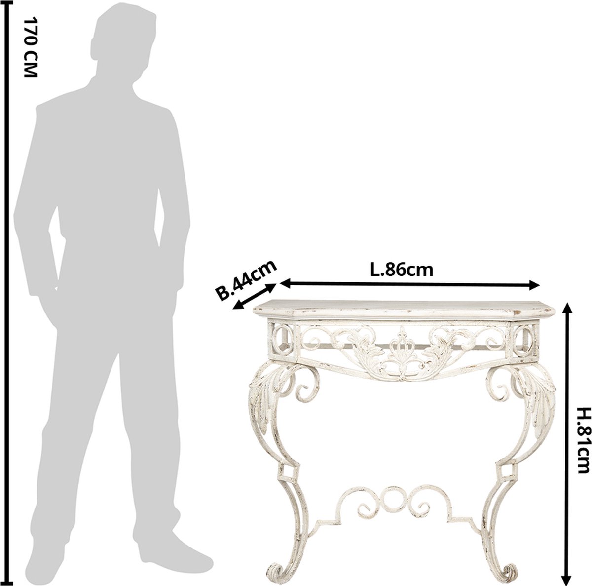 Clayre & Eef Sidetable 86*44*81 Cm Wit Ijzer Hout Rechthoek Wandtafel Haltafel Console Tafel Wit Wandtafel Haltafel