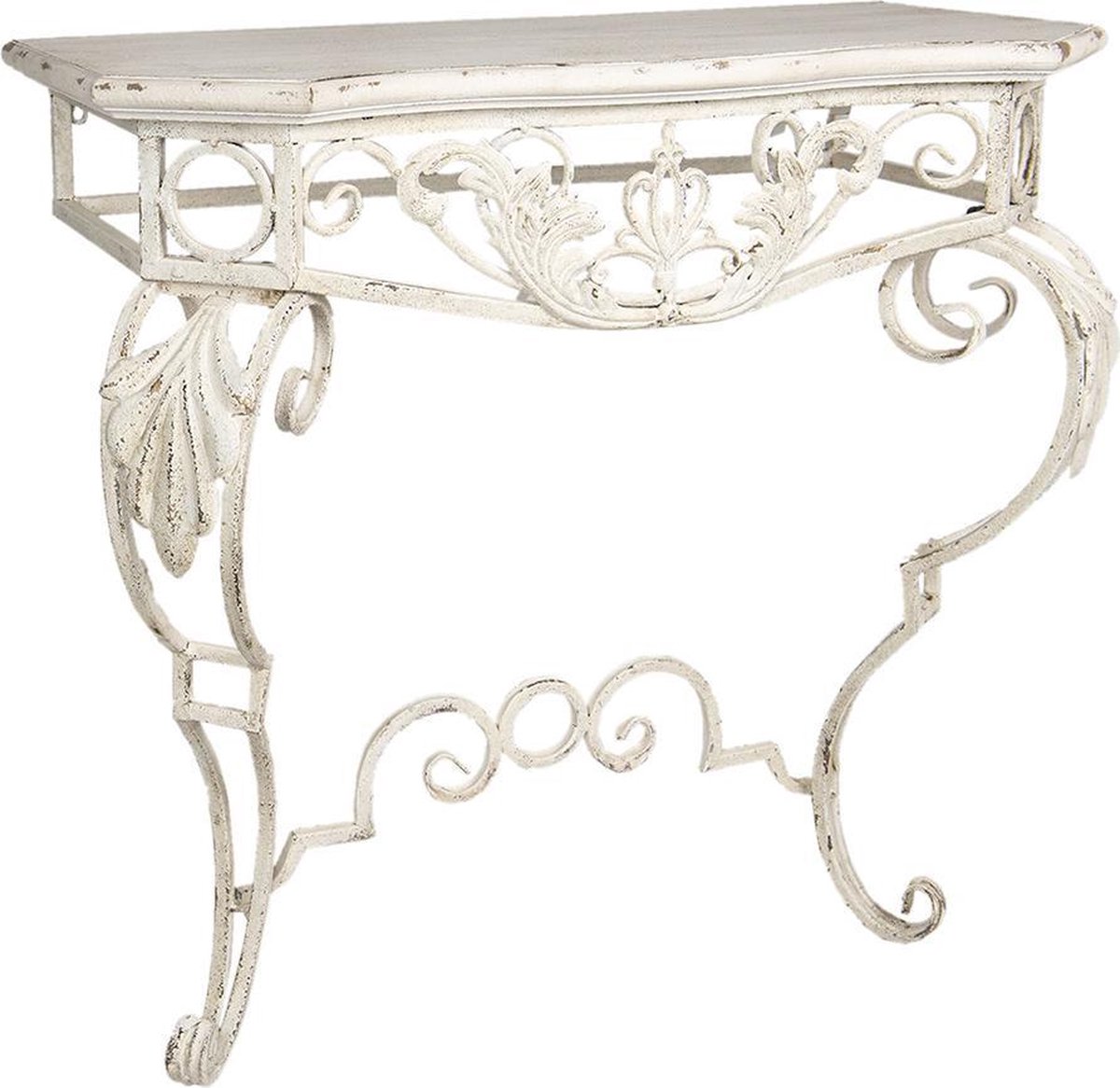 Clayre & Eef Sidetable 86*44*81 Cm Wit Ijzer Hout Rechthoek Wandtafel Haltafel Console Tafel Wit Wandtafel Haltafel