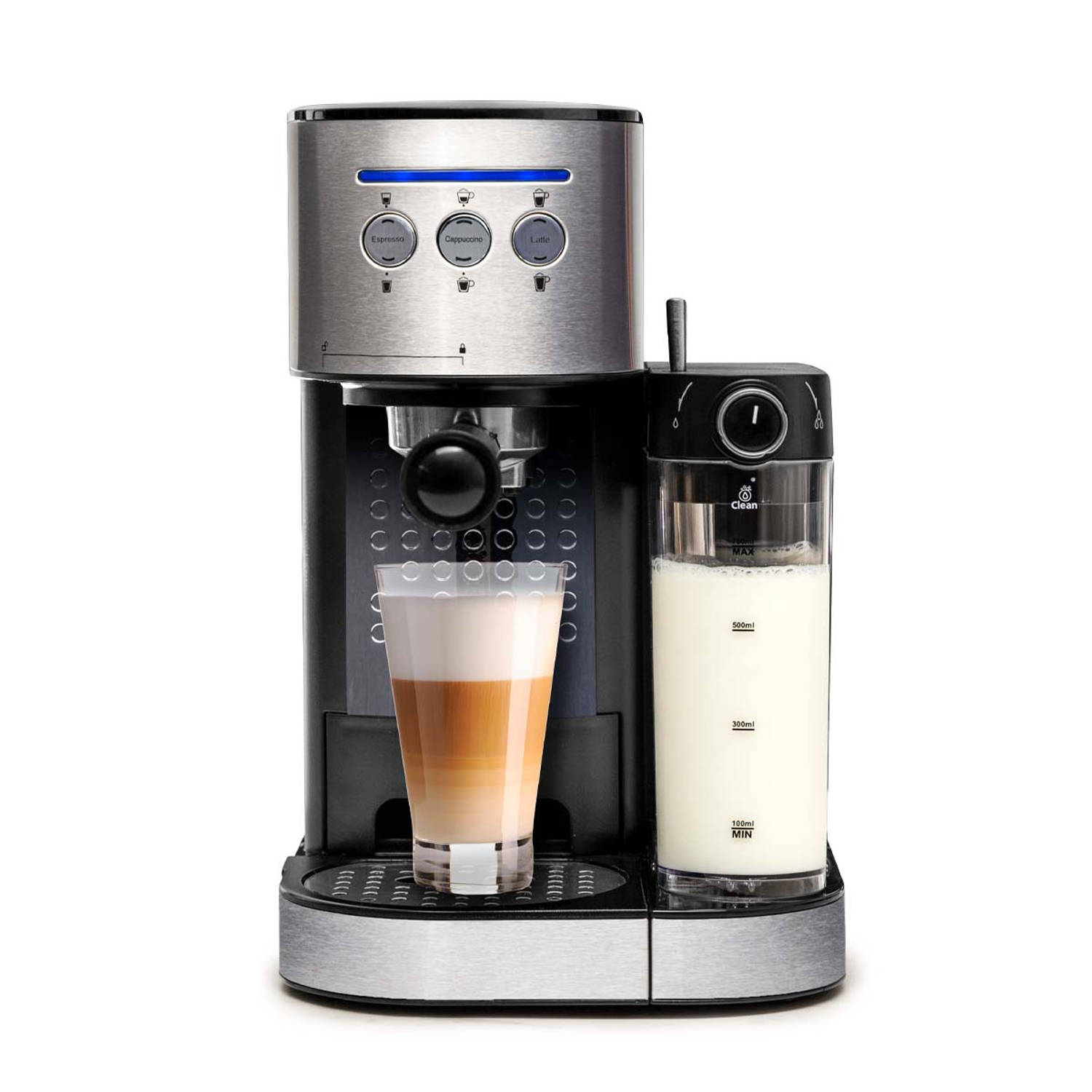 Blumill Koffiemachine - Pistonmachine - Incl. Automatische Melkschuimer - Zilver