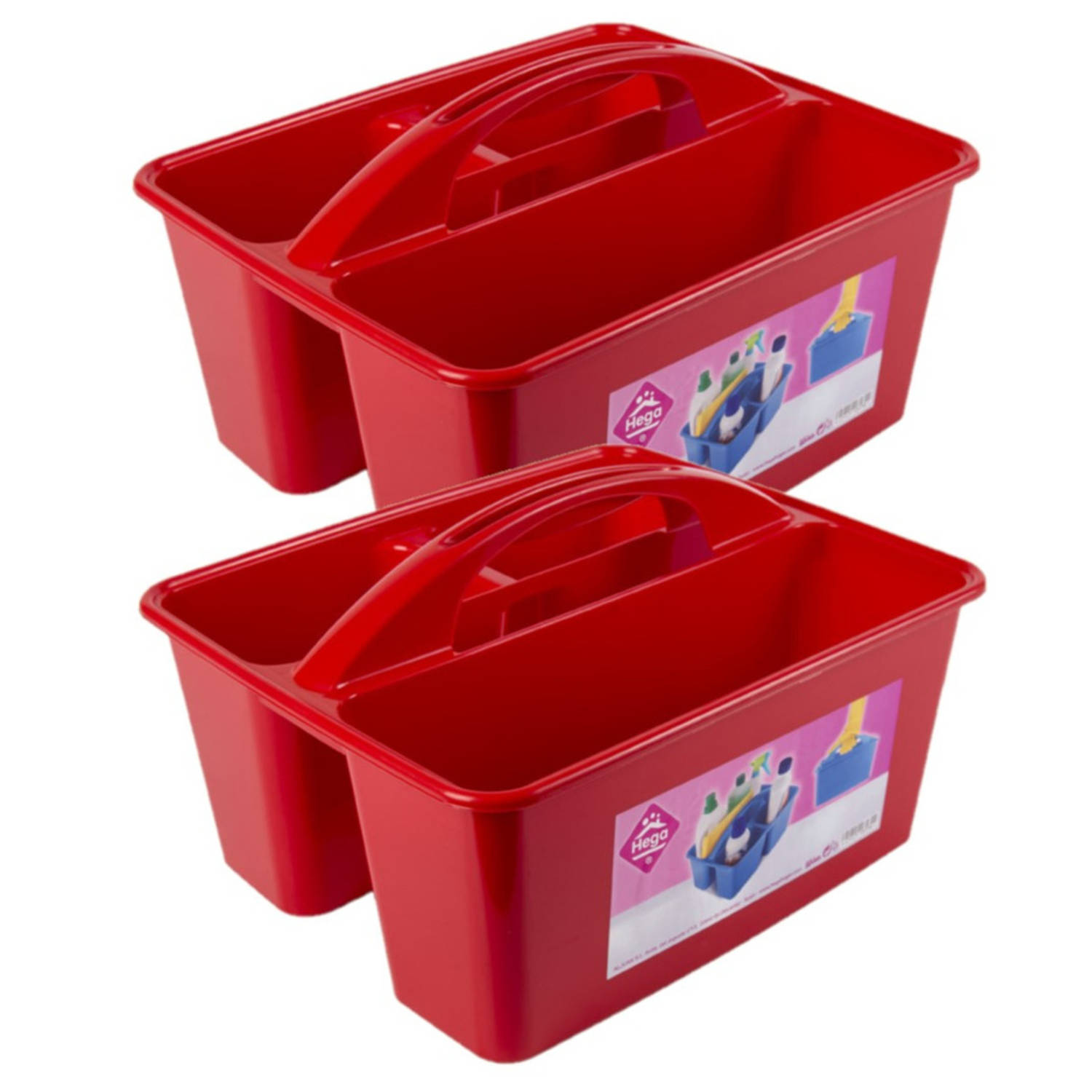 Hega Hogar 2x Stuks Rode Opbergbox/opbergdoos Mand Met Handvat 6 Liter Kunststof - Opbergbox - Rood