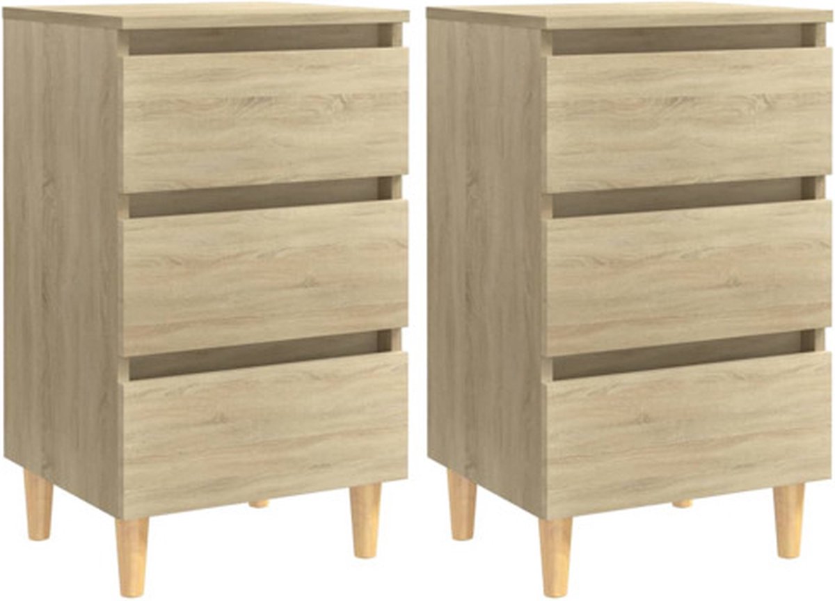 Vidaxl Nachtkastjes 2 St Met Houten Poten 40x35x69 Cm Sonoma Eiken - Marrón