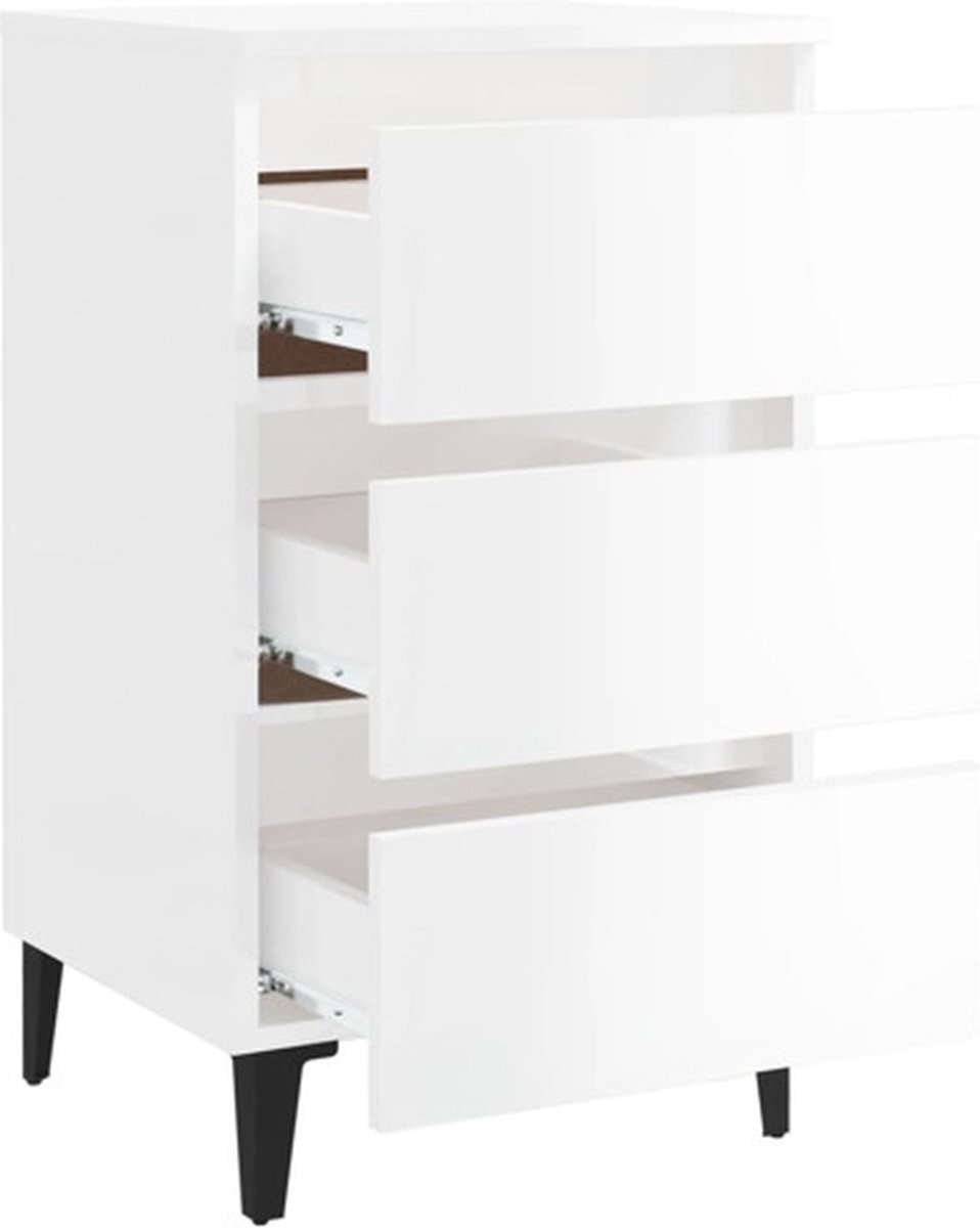 Vidaxl Nachtkastje Met Metalen Poten 40x35x69 Cm Hoogglans Wit