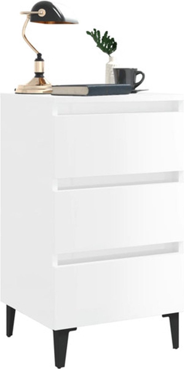 Vidaxl Nachtkastje Met Metalen Poten 40x35x69 Cm Hoogglans Wit