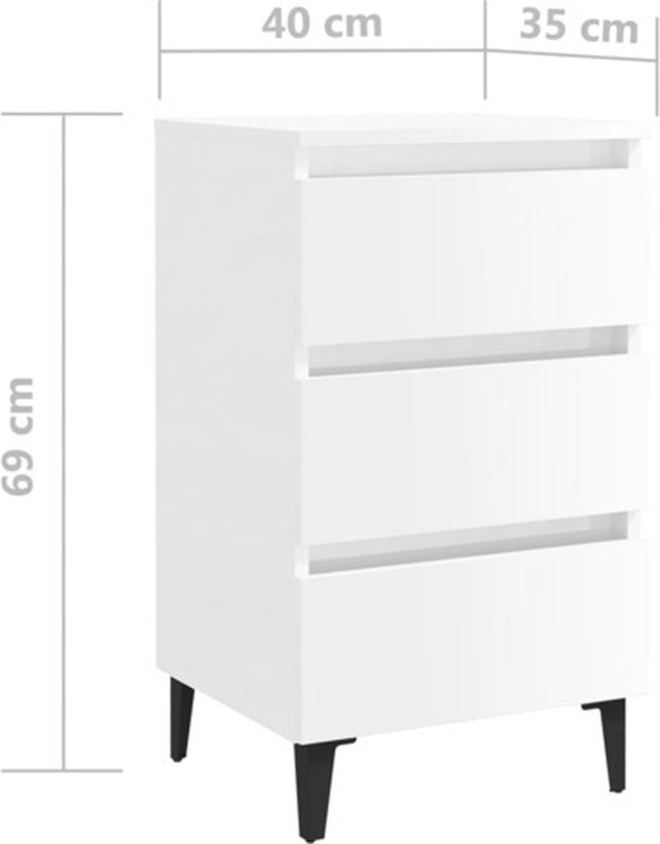Vidaxl Nachtkastje Met Metalen Poten 40x35x69 Cm Hoogglans Wit