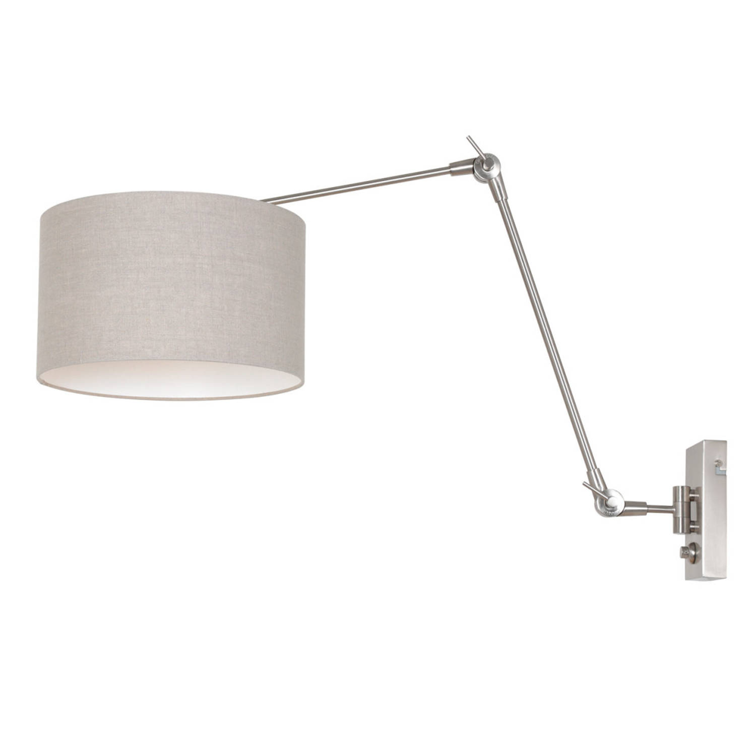 Steinhauer Wandlamp Prestige Chic 8107 Staal Kap Grijs Linnen - Silver