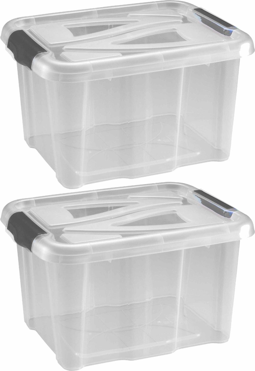 Hega Hogar 2x Stuks Kunststof Stapelbare Opbergbakken 17 Liter 40 X 32 X 23 Cm - Opbergbox