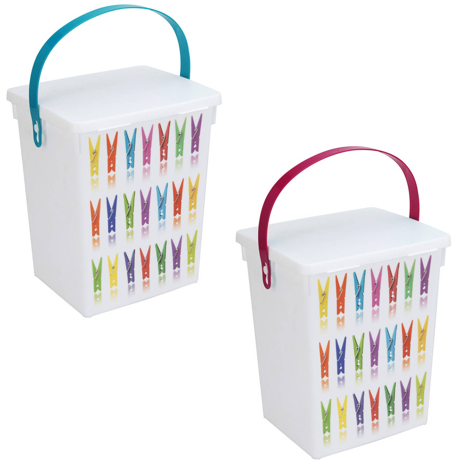 2x Wasmiddelboxen Roze En Turquoise Hengsel 5 Liter 23 X 18 Cm - Opbergbox