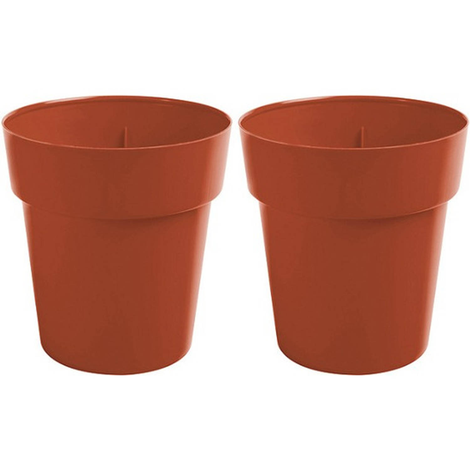 Hega Hogar 2x Terracotta Ronde Plantenpot/bloempot Melisa 25 Cm Kunststof - Plantenbakken - Bruin