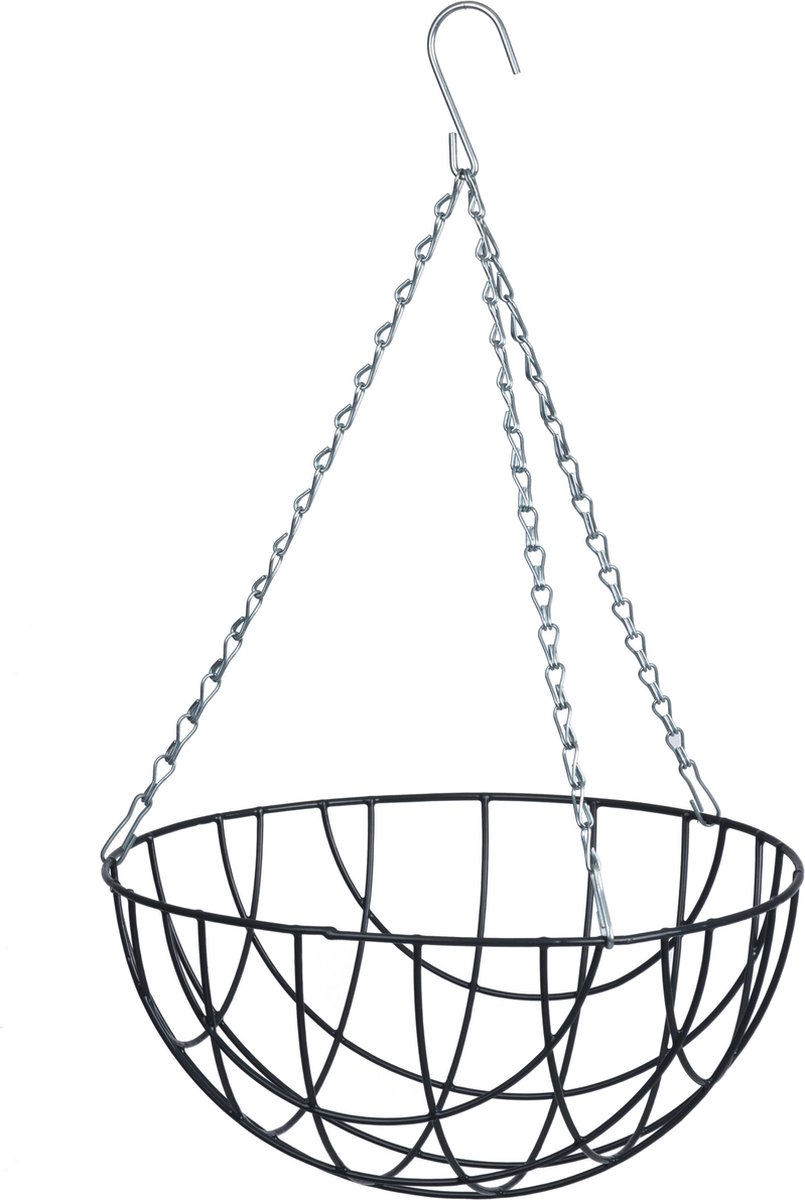Hanging Basket 35 Cm Met Klassieke Muurhaak Zwart En Kokos Inlegvel - Metaal - Complete Hangmand Set - Plantenbakken
