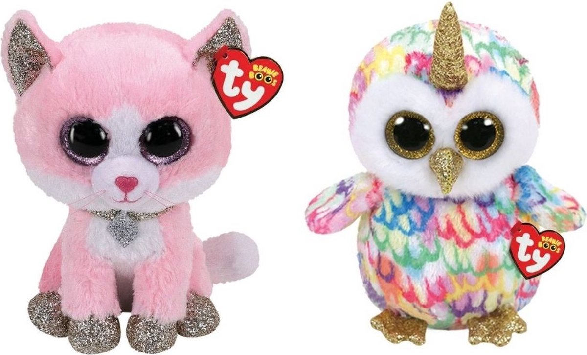 ty - Knuffel - Beanie Buddy - Fiona Pink Cat & Enchanted Owl