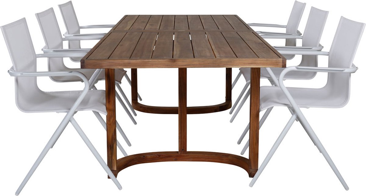 Erica Tuinmeubelset Tafel 100x214cm En 6 Stoel Alina Wit, Naturel.