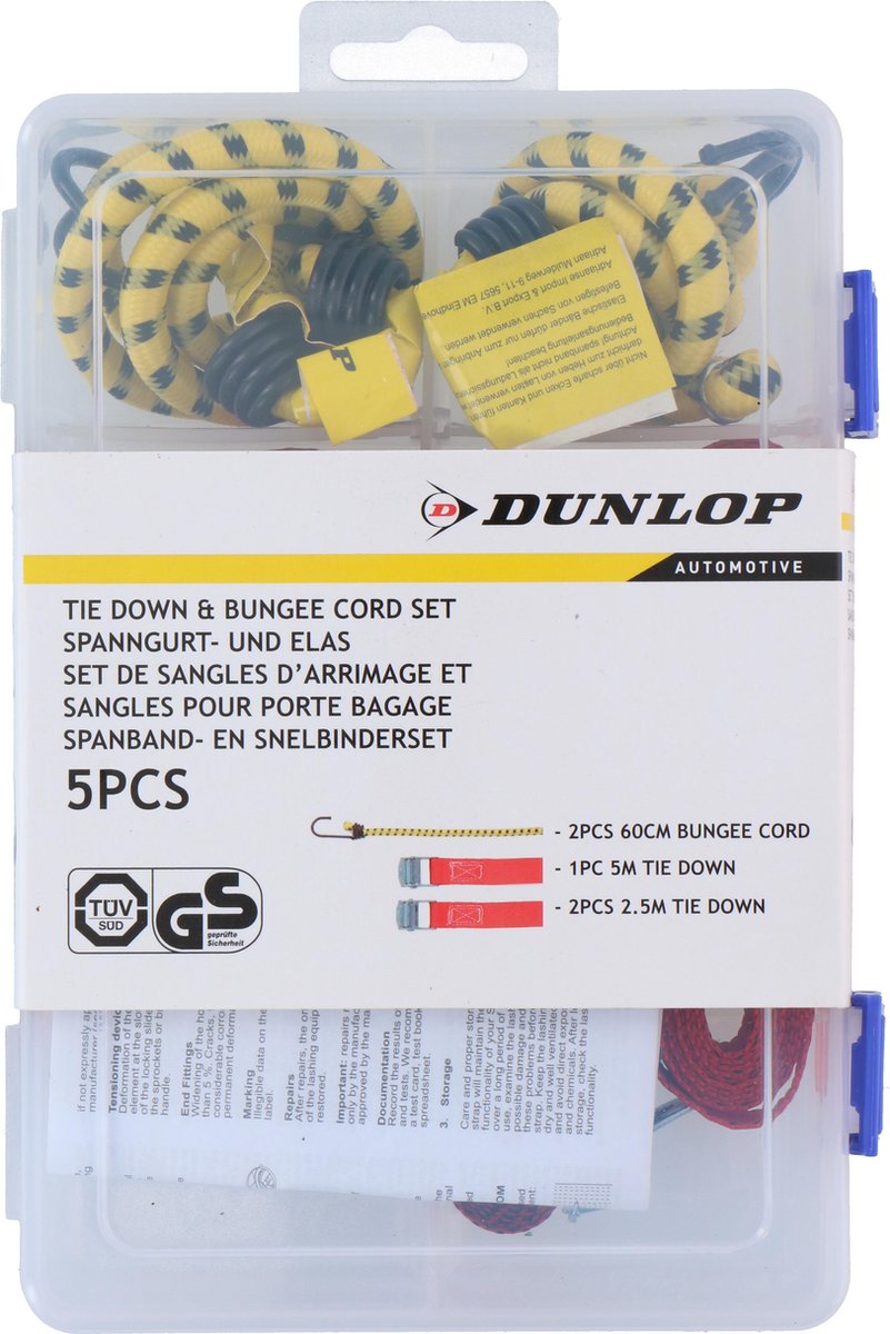 Dunlop Set Spanbanden En Snelbinders - 5-delig In Koffer - Verschillende Lengtes