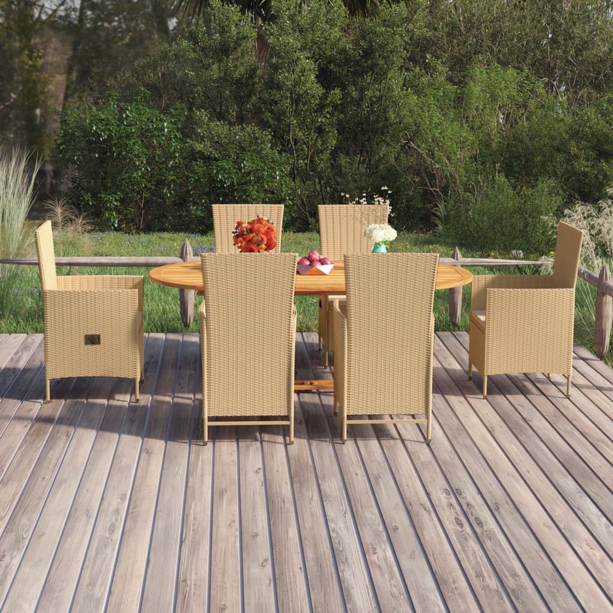 Vidaxl 7-delige Tuinset Poly Rattan - Beige