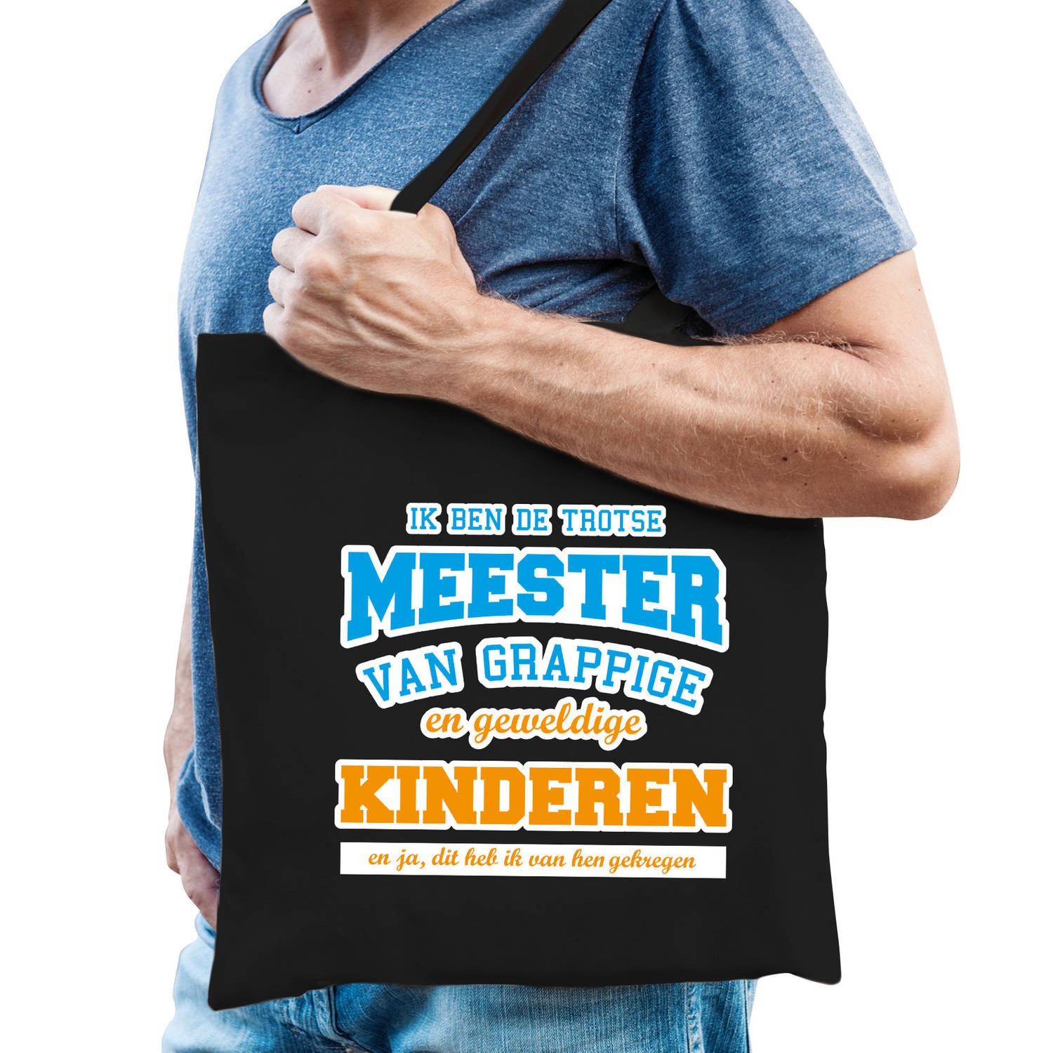 Bellatio Decorations Trotse Meester Van Geweldige Kinderen Cadeau Tas Voor Heren - Feest Boodschappentassen - Zwart