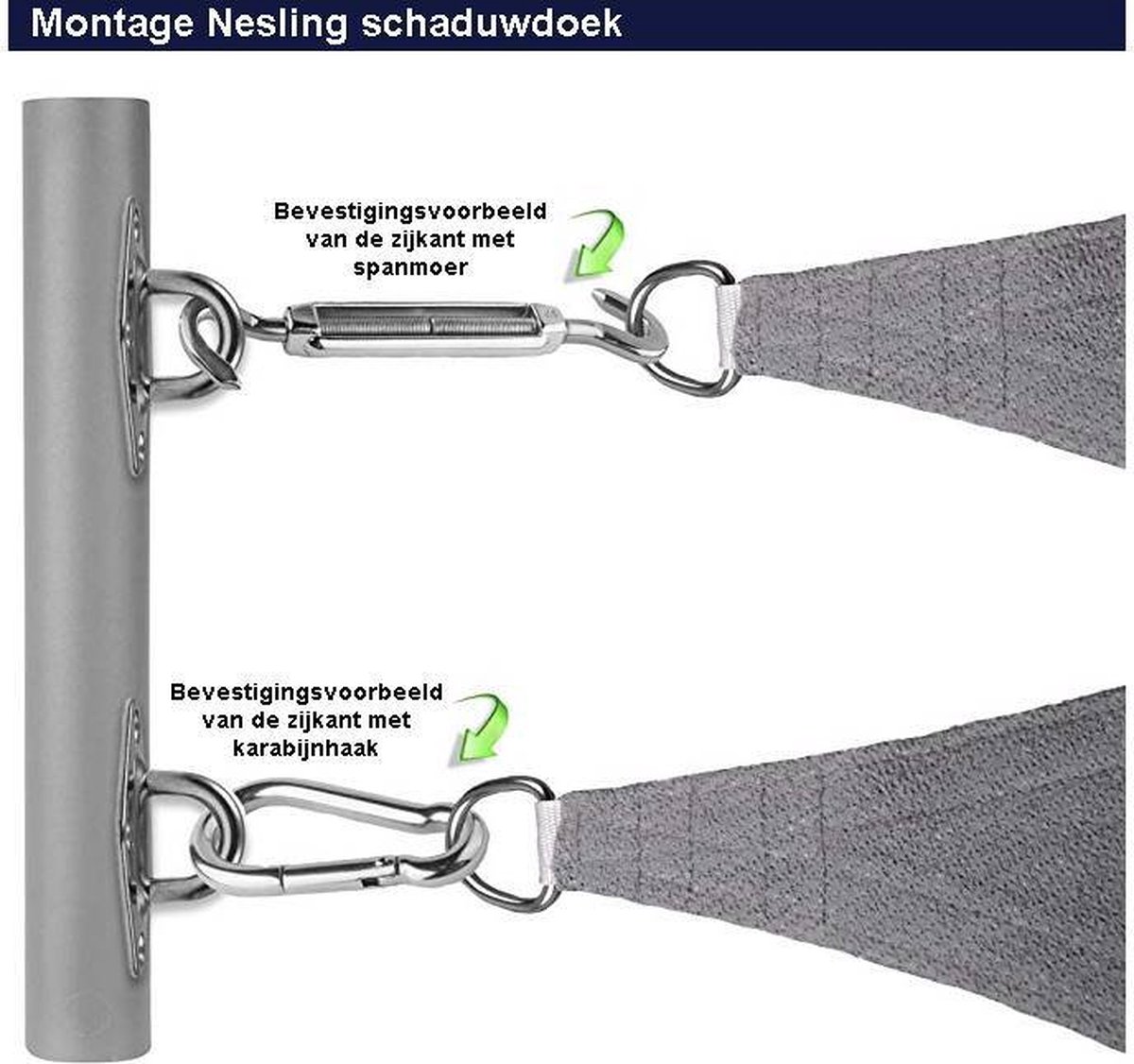 Nesling Compleet Pakket: Coolfit 3.6x3.6x3.6m Navy Met Rvs Bevestigingsset En Buitendoekreiniger - Blauw