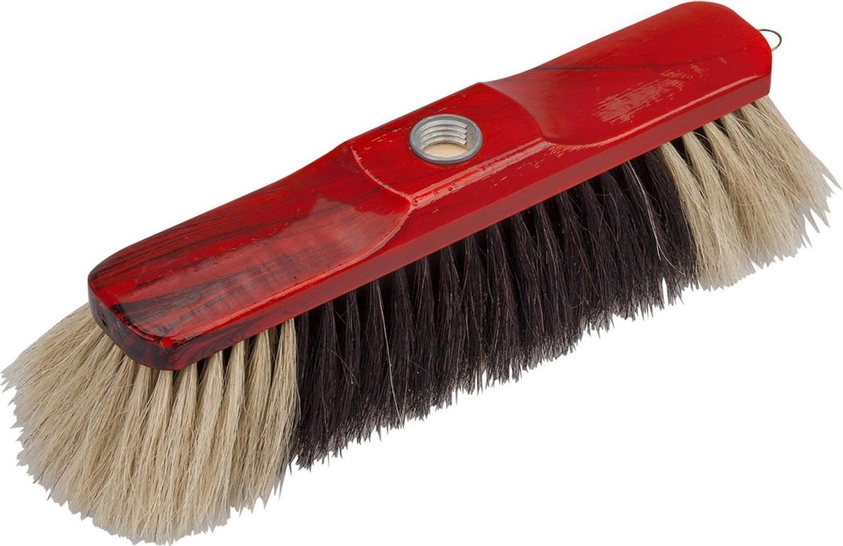 Mahonie Houten Zachte Binnenbezem 28 Cm Inclusief Metalen Telescoopsteel Zwart/rood 80 - 130 Cm - Bezem
