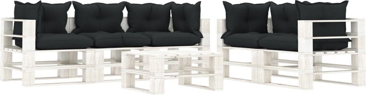 Vidaxl 6-delige Loungeset Met Antracietkleurige Kussens Pallet Hout - Grijs