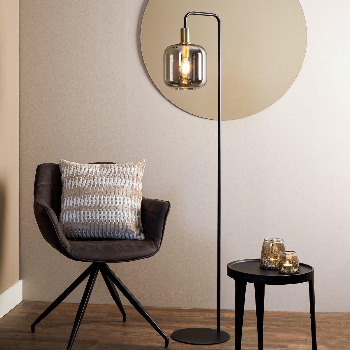 Light & Living Lekar Staande Lamp Transparant - Zwart
