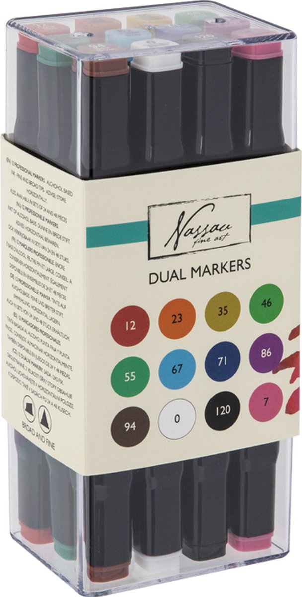 Markers, Dual Tip, 12 Pcs In Transparent Box