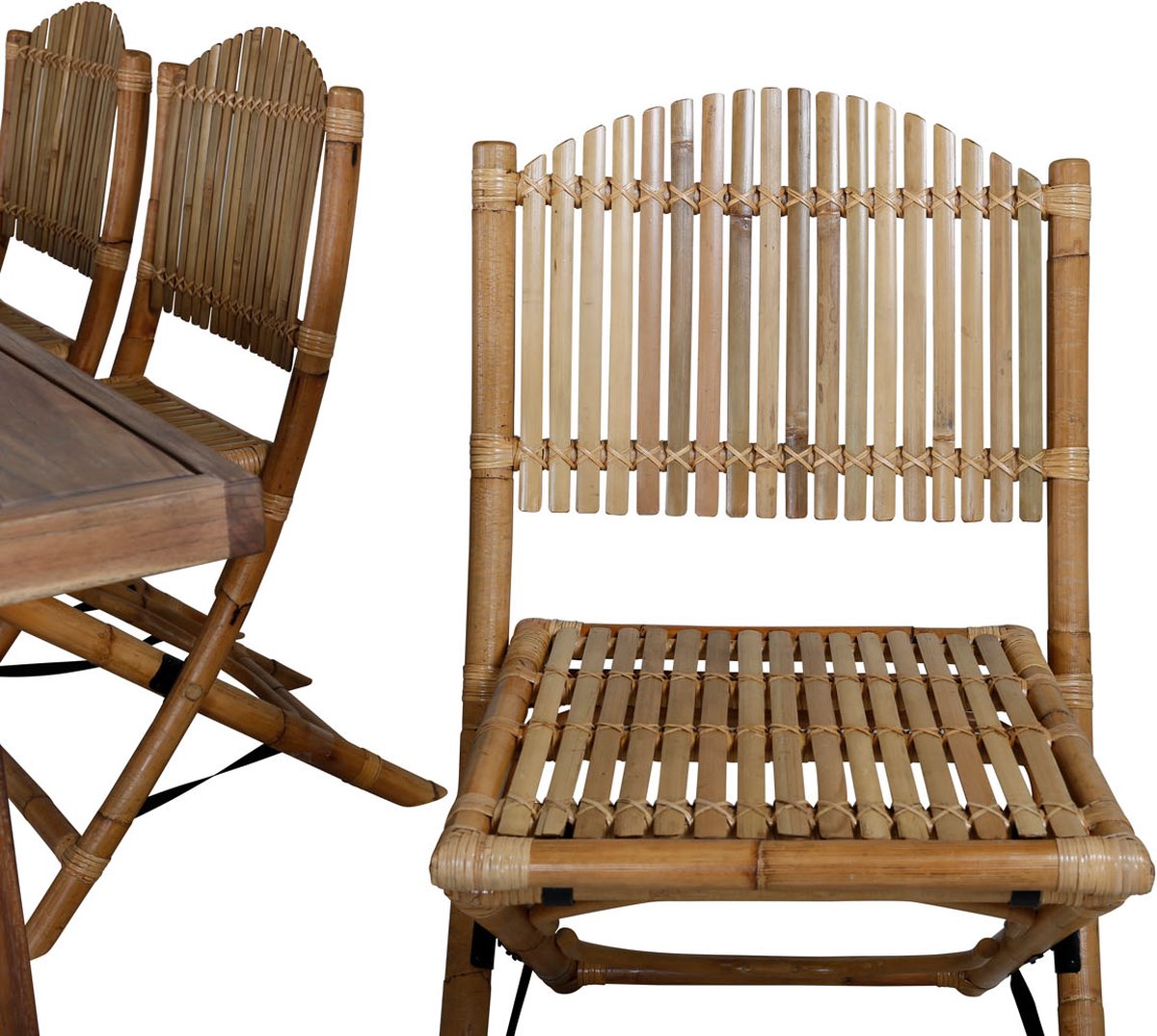 Erica Tuinmeubelset Tafel 100x214cm En 6 Stoel Cane Licht, Naturel. - Grijs