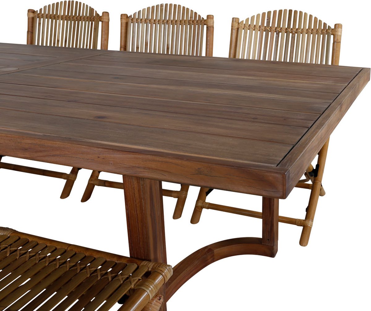 Erica Tuinmeubelset Tafel 100x214cm En 6 Stoel Cane Licht, Naturel. - Grijs