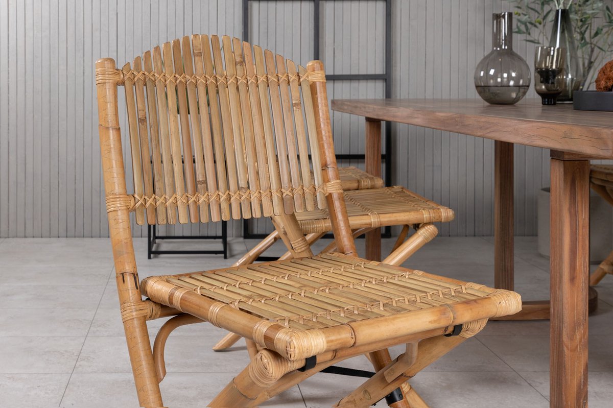 Erica Tuinmeubelset Tafel 100x214cm En 6 Stoel Cane Licht, Naturel. - Grijs