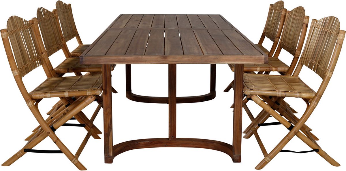 Erica Tuinmeubelset Tafel 100x214cm En 6 Stoel Cane Licht, Naturel. - Grijs