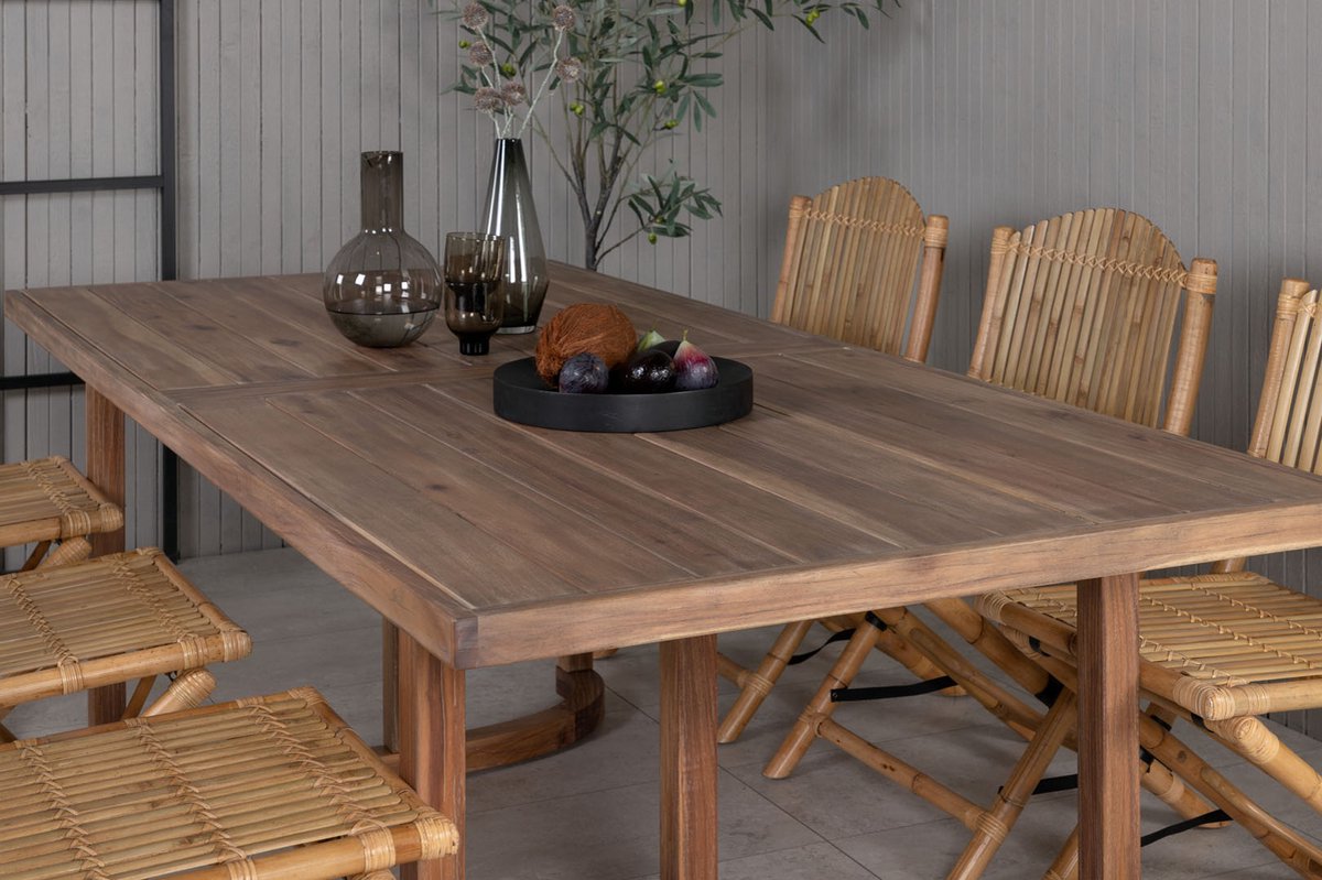 Erica Tuinmeubelset Tafel 100x214cm En 6 Stoel Cane Licht, Naturel. - Grijs