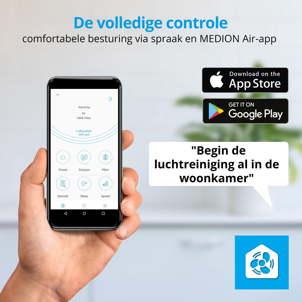 Medion Luchtreiniger Md 10171, Verlaagt Aerosolconcentraties, App-bediening, Aanraakbedieningspaneel, Hepa-filter,