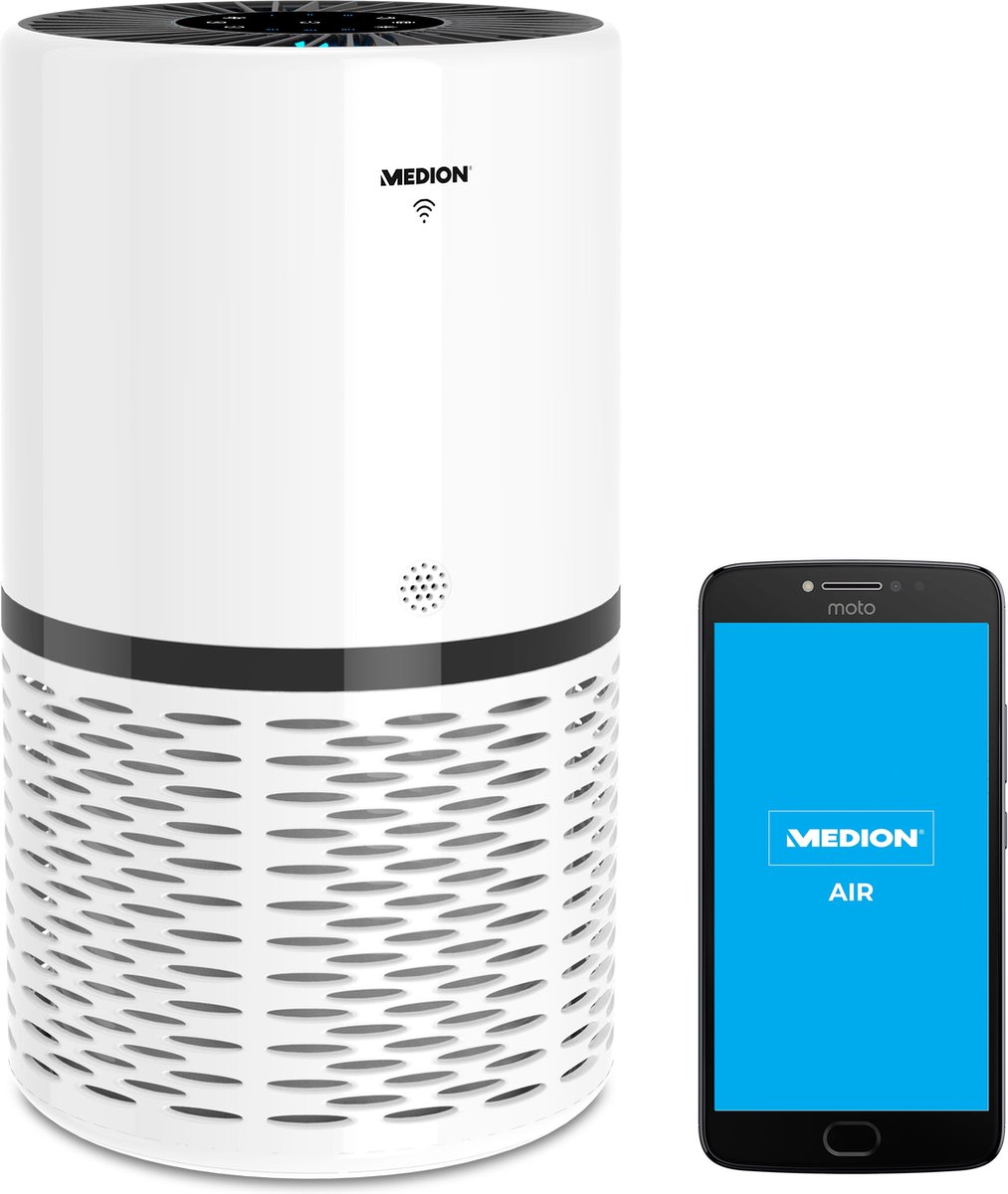 Medion Luchtreiniger Md 10171, Verlaagt Aerosolconcentraties, App-bediening, Aanraakbedieningspaneel, Hepa-filter,