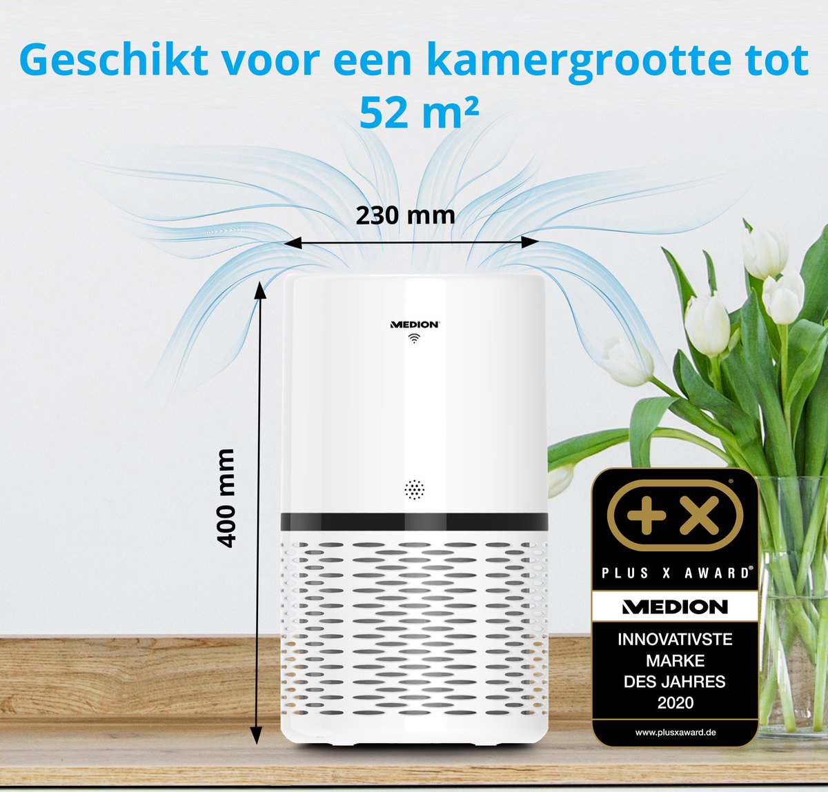 Medion Luchtreiniger Md 10171, Verlaagt Aerosolconcentraties, App-bediening, Aanraakbedieningspaneel, Hepa-filter,