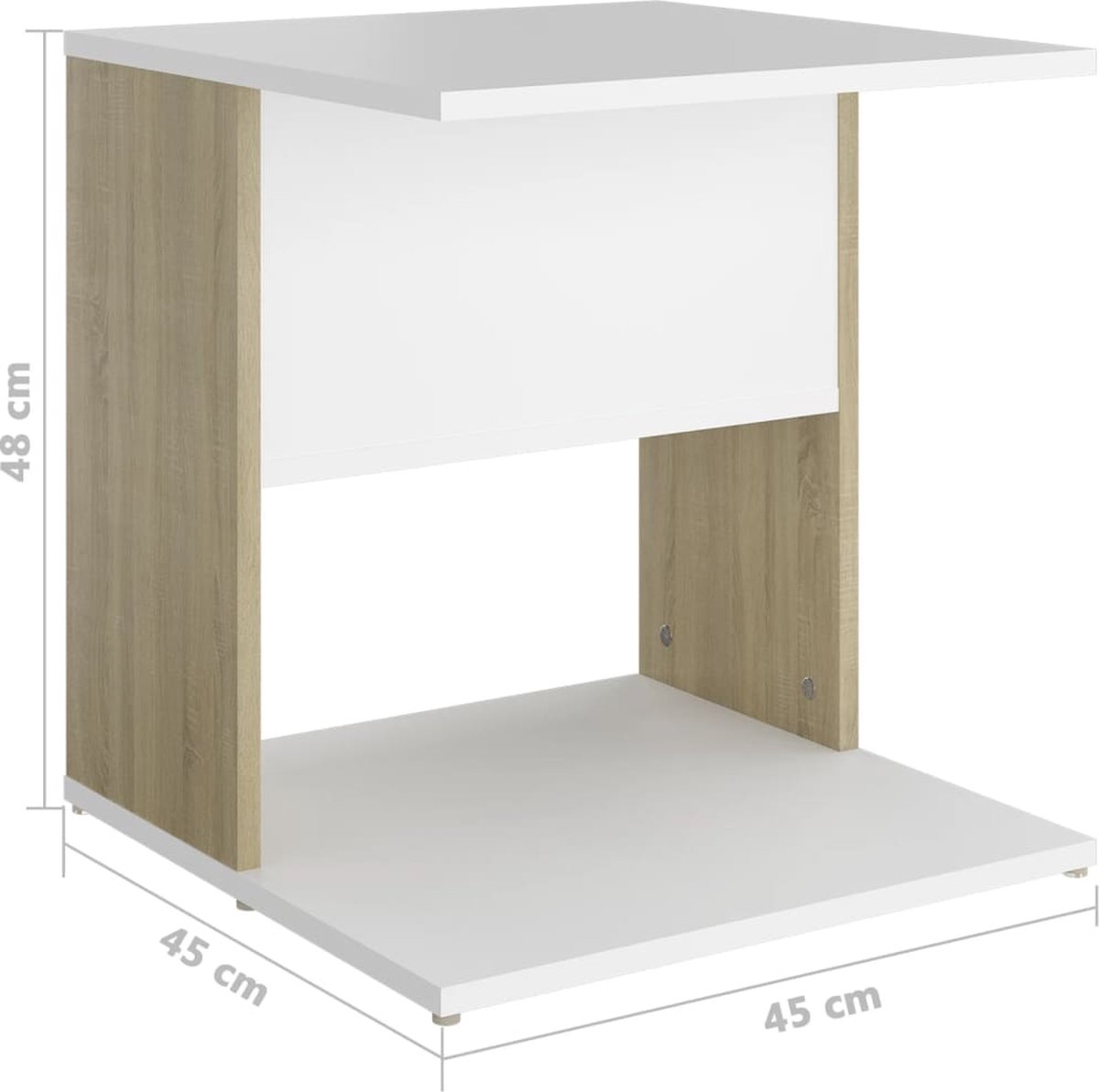 Vidaxl Bijzettafel 45x45x48 Cm Spaanplaat Wit En Sonoma Eikenkleurig - Beige
