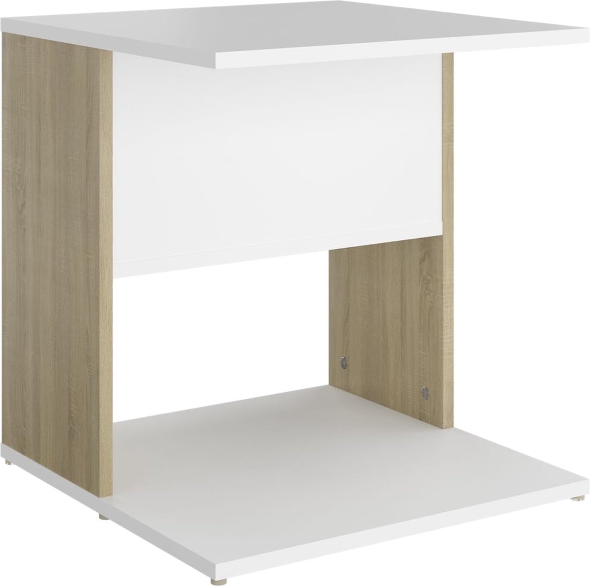 Vidaxl Bijzettafel 45x45x48 Cm Spaanplaat Wit En Sonoma Eikenkleurig - Beige