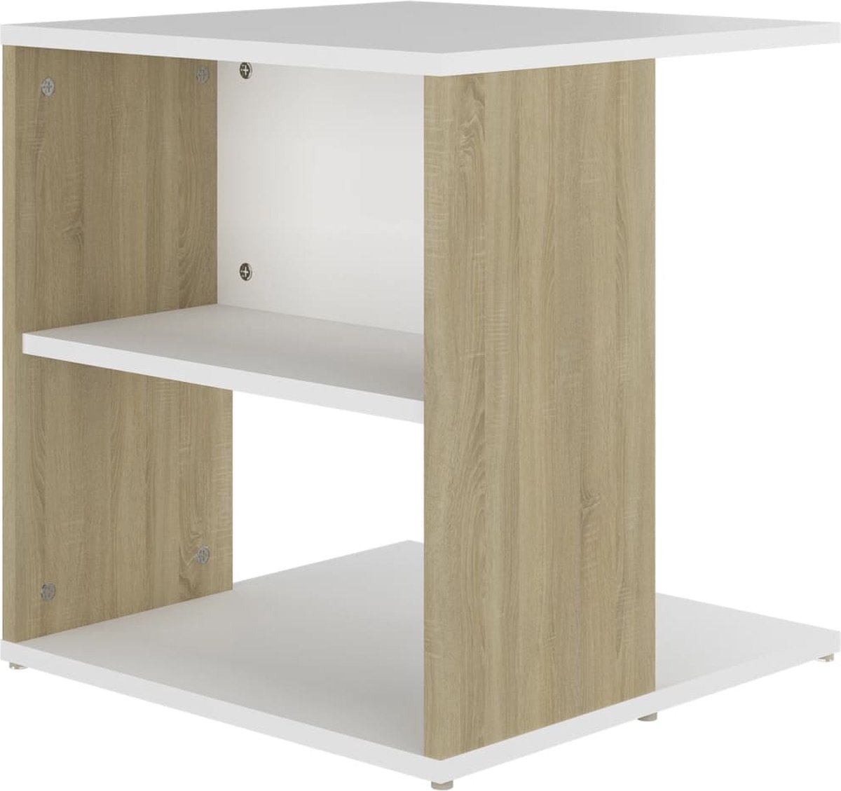 Vidaxl Bijzettafel 45x45x48 Cm Spaanplaat Wit En Sonoma Eikenkleurig - Beige